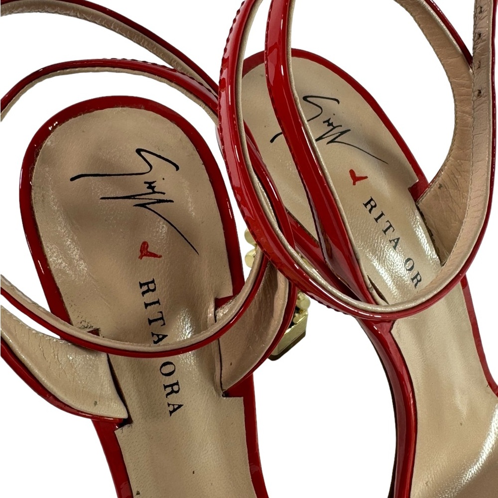 Giuseppe Zanotti Red Sandals with Gold Chain Heel - Picture 6 of 12